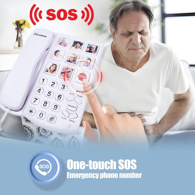 Excelltel Big Button Phone for Seniors, Corded Landline Telephone with Handsfree Function and 9 Groups of Memory, One-Touch Dialling,Suitable People with Vision Disorders/Hearing Damage (EX-LD-858HF) - Image 4